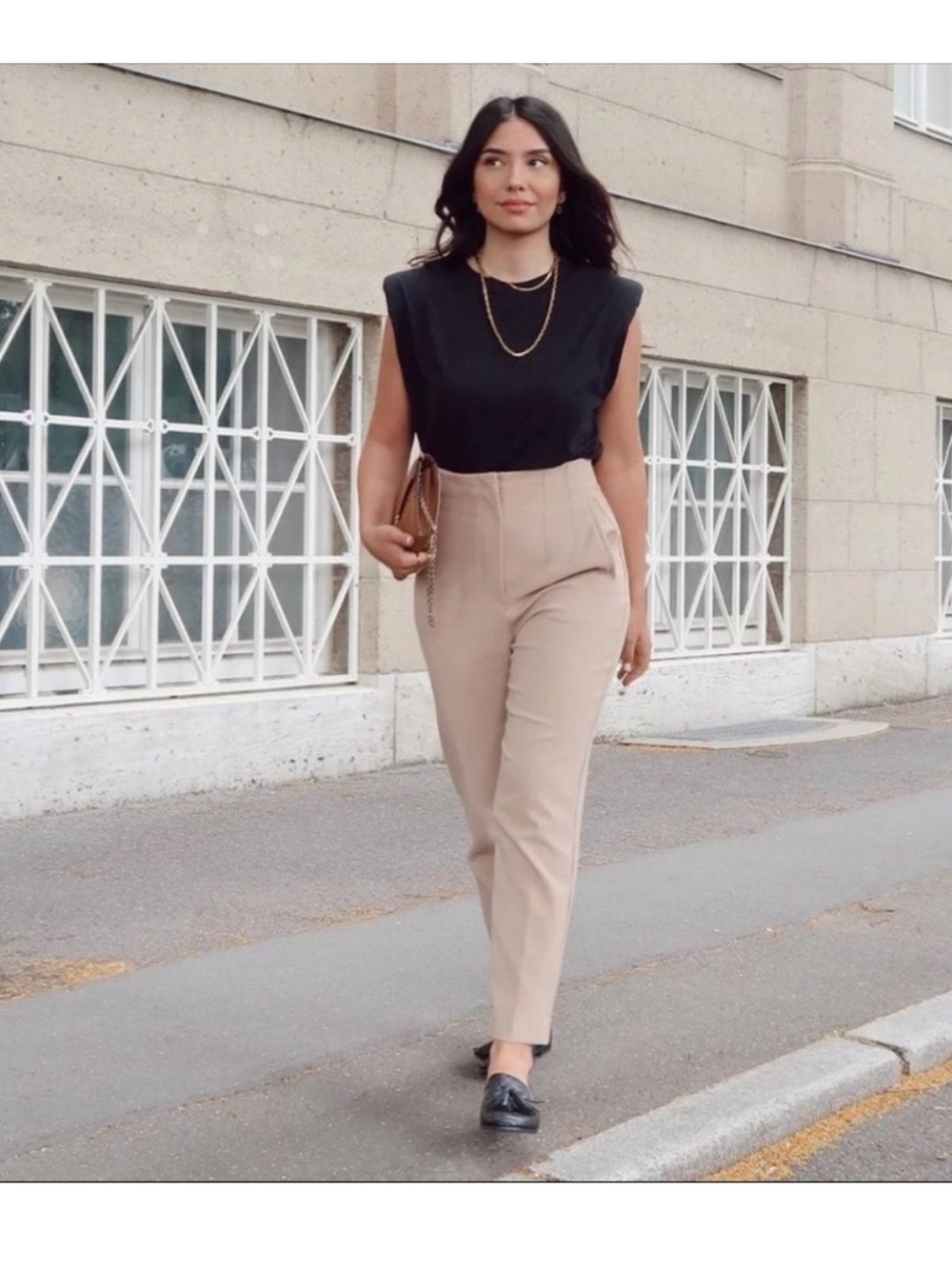 Zara Cropped High-Rise Tailored Pants in Taupe